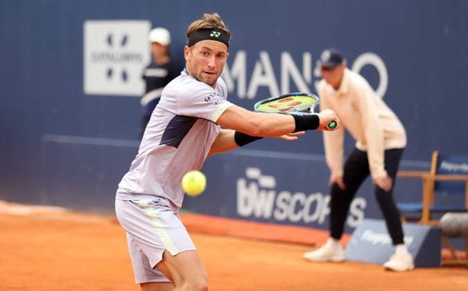 April 17, 2024, Sabadell, Barcelona, Spain: Barcelona Spain 17.04.2024 Casper Ruud (Norway) control the ball in the match between Casper Ruud (Norway) and Alexandre Muller (France) during the Day 5 of the Barcelona Open Banc Sabadell Godo on 17 April 2024 in Barcelona. Sabadell Spain - ZUMAu50_ 20240417_zsp_u50_004 Copyright: xXavixUrgelesx