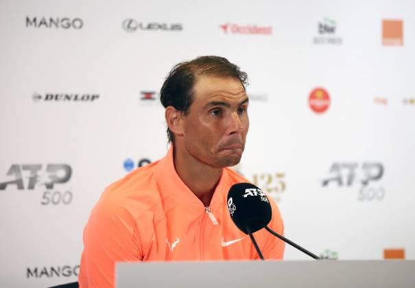 April 17, 2024, Sabadell, Barcelona, Spain: Barcelona Spain 17.04.2024 Rafael Nadal (Spain) gestures in the match between Rafael Nadal (Spain) and Alex De Minaur (Australia) during the Day 5 of the Barcelona Open Banc Sabadell Godo on 17 April 2024 in Barcelona. Sabadell Spain - ZUMAu50_ 20240417_zsp_u50_063 Copyright: xXavixUrgelesx