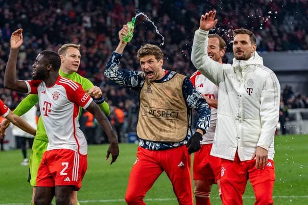 Thomas Mueller FC Bayern Muenchen, 25 Dayot Upamecano FC Bayern Muenchen, 2 Harry Kane FC Bayern Muenchen, 9 Konrad Laimer FC Bayern Muenchen, 27 Manuel Neuer FC Bayern Muenchen, 1 Sven Ulreich FC Bayern Muenchen, 26 Matthijs de Light FC Bayern Muenchen, 4 FC Bayern Muenchen vs FC Arsenal, Football, UEFA Champions League, Quarterfinal Quarterfinal, 17 04 2024 FC Bayern Muenchen vs FC Arsenal, Football, UEFA Champions League, Quarterfinal Quarterfinal, 17 04 2024 Munich Copyright: xEibner-Pressefoto BahhoxKarax EP_BKA