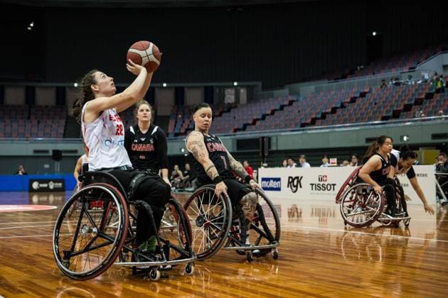 2024 IWBF Womens Repechage Spain Canada 18 04 2024 Naiara Rodriguez Spain, 28 in the throw, Cindy Ouelett Canada, 7 2024 IWBF Womens Repechage Spain Canada Asue Arena, Osaka Copyright: xBEAUTIFULxSPORTS Wunderlx
