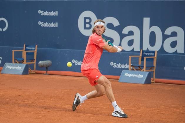 April 17, 2024: STEFANOS TSITSIPAS hits the ball during a match against SEBASTIAN OFNER in the Barcelona Open Banc Sabadell 2023. STEFANOS TSITSIPAS won the match 6-4 7-5. - ZUMAr159 20240417_aap_r159_050 Copyright: xPatriciaxRodriguesx