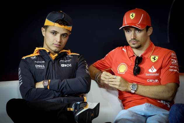LECLERC Charles (mco), Scuderia Ferrari SF-24, portrait, NORRIS Lando (gbr), McLaren F1 Team MCL38, portrait press conference, PK, Pressekonferenz during the Formula 1 Lenovo Chinese Grand Prix 2024, 5th round of the 2024 Formula One World Championship, WM, Weltmeisterschaft from April 19 to 21, 2024 on the Shanghai International Circuit, in Shanghai, China - F1 - CHINESE GRAND PRIX 2024 DPPI Panoramic 01166