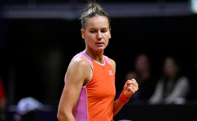 Veronika Kudermetova RUS Jubel Freude Emotion Tennis Damen Porsche Cup Porsche Tennis Grand Prix GP Stuttgart 2024 Porsche Arena 18 04 2024 DFL REGULATIONS PROHIBIT ANY USE OF PHOTOGRAPHS AS IMAGE SEQUENCES AND OR QUASI VIDEO Porsche Tennis Grand Prix GP Stuttgart 2024