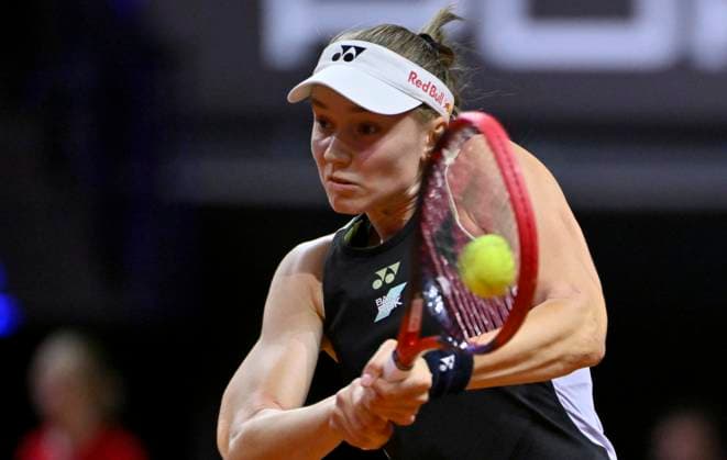 Elena Rybakina KAZ Action Tennis Ladies Porsche Cup Porsche Tennis Grand Prix GP Stuttgart 2024 Porsche Arena 18 04 2024 DFL REGULATIONS PROHIBIT ANY USE OF PHOTOGRAPHS AS IMAGE SEQUENCES AND OR QUASI VIDEO Porsche Tennis Grand Prix GP Stuttgart 2024