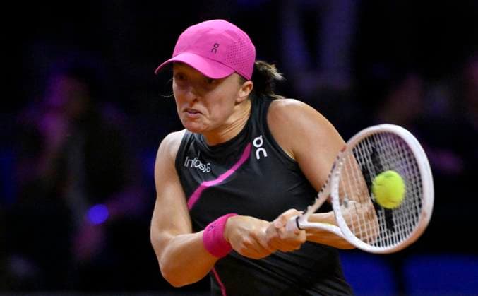 Iga Swiatek POL Action Tennis Ladies Porsche Cup Porsche Tennis Grand Prix GP Stuttgart 2024 Porsche Arena 18 04 2024 DFL REGULATIONS PROHIBIT ANY USE OF PHOTOGRAPHS AS IMAGE SEQUENCES AND OR QUASI VIDEO Porsche Tennis Grand Prix GP Stuttgart 2024