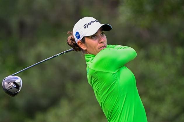THE WOODLANDS, TX - APRIL 18: Maria Fassi (MEX) watches her tee shot on 11 during Rd1 of the Chevron Championship at The Club at Carlton Woods on April 18, 2024 in The Woodlands, Texas. (Photo by Ken Murray Icon Sportswire) GOLF: APR 18 LPGA, Golf Damen The Chevron Championship EDITORIAL USE ONLY Icon240418038