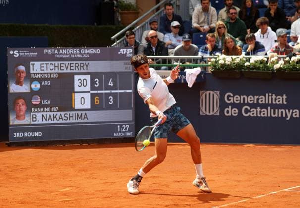 Barcelona Open Banc Sabadell 2024 - Day Four Tomas Martin Etcheverry is playing against Brandon Nakashima in the round of 16 of the Barcelona Open Banc Sabadell, 71st Conde de Godo Trophy, at the Real Club de Tennis Barcelona 1899 in Barcelona, Spain, on April 18, 2024. Barcelona Barcelona Spain  Copyright: xUrbanandsportx originalFilename:urbanandsport-barcelon240418_np6LM.jpg