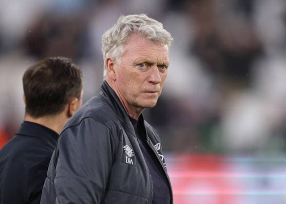 London, England, 18th April 2024. David Moyes manager of West Ham United during the UEFA Europa League match at the London Stadium, London. Picture credit should read: David Klein Sportimage EDITORIAL USE ONLY. No use with unauthorised audio, video, data, fixture lists, club league logos or live services. Online in-match use limited to 120 images, no video emulation. No use in betting, games or single club league player publications. SPI-3091-0002