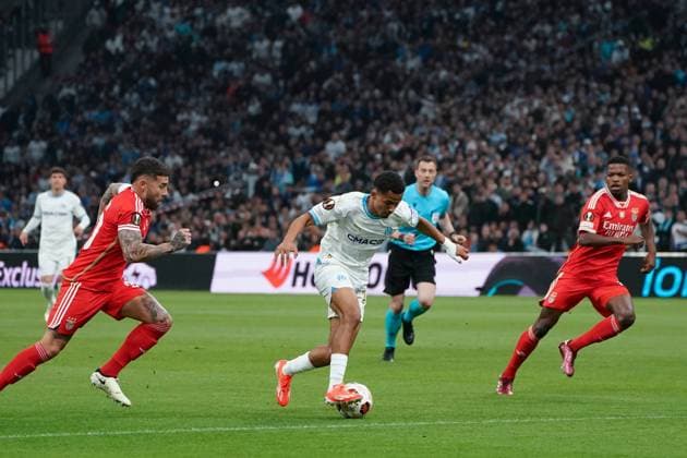 Iliman Ndiaye (Olympique de Marseille) FOOTBALL : Olympique de Marseille vs SL Benfica - Ligue Europa - Quart de finale retour - Marseille - 18 04 2024 NorbertScanella Panoramic 