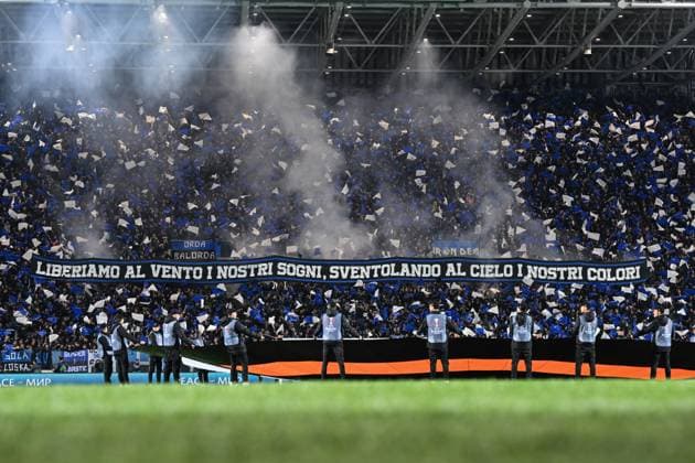 Cm Bergamo 18 04 2024 - Europa League Atalanta-Liverpool foto Cristiano Mazzi Image nella foto: coreografia tifosi Atalanta 