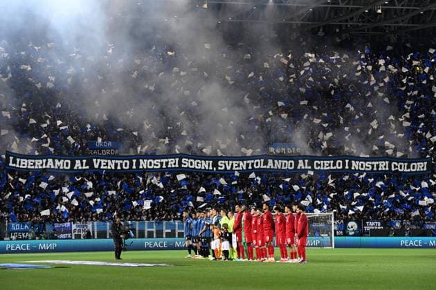 Cm Bergamo 18 04 2024 - Europa League Atalanta-Liverpool foto Cristiano Mazzi Image nella foto: coreografia tifosi Atalanta 