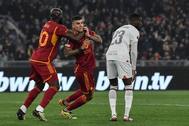 As Roma 18 04 2024 - Europa League Roma-Milan foto Antonello Sammarco Image nella foto: esultanza gol Gianluca Mancini 