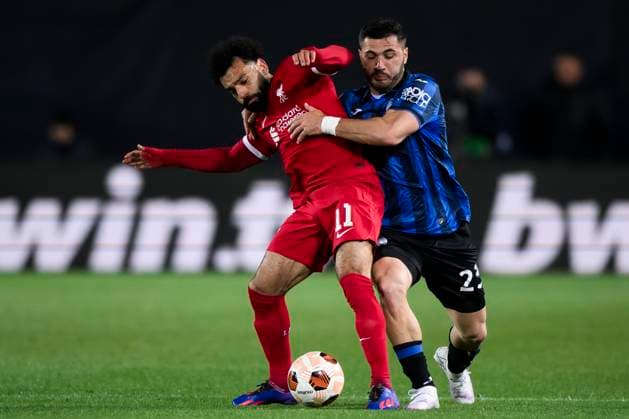 Atalanta BC v Liverpool FC - UEFA Europa League Mohamed Salah of Liverpool FC competes for the ball with Sead Kolasinac of Atalanta BC during the he UEFA Europa League quarter-final second leg football match between Atalanta BC and Liverpool FC. Bergamo Italy Copyright: xNicolòxCampox