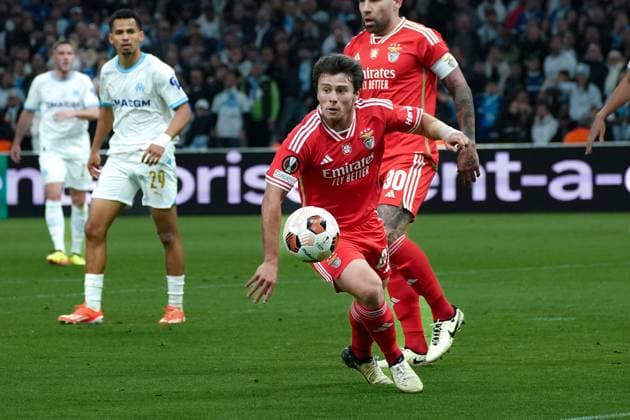 Joao Neves (SL Benfica) FOOTBALL : Olympique de Marseille vs SL Benfica - Ligue Europa - Quart de finale retour - Marseille - 18 04 2024 NorbertScanella Panoramic 