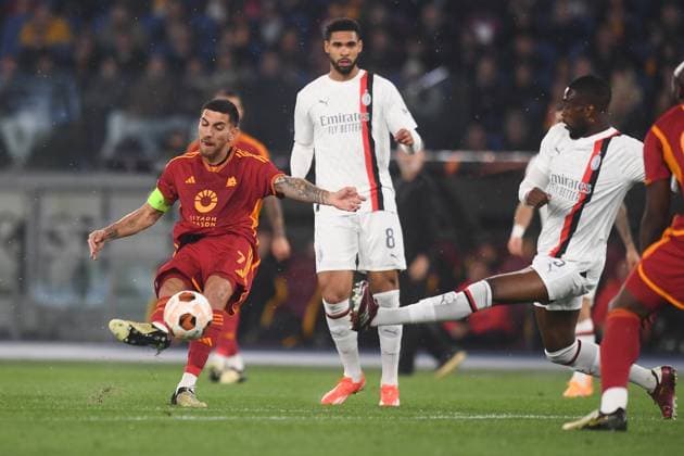 Lorenzo Pellegrini of AS Roma during the Europa League football match between AS Roma and AC Milan at Olimpico stadium in Rome (Italy), April 18th, 2024. AntoniettaxBaldassarre