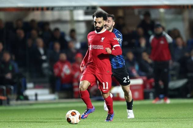 Mohamed Salah (Liverpool Fc) controls the ball, UEFA Europa League 2023 2024 - Quarter-Final, Atalanta vs Liverpool Fc, Gewiss Stadium, April 18, 2024, Bergamo, Italy.