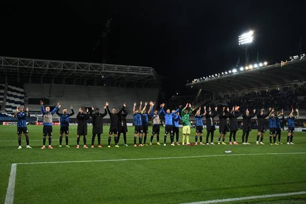 Cm Bergamo 18 04 2024 - Europa League Atalanta-Liverpool foto Cristiano Mazzi Image nella foto: esultanza a fine gara Atalanta 
