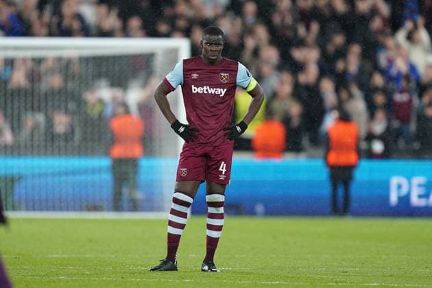 West Ham United FC v Bayer 04 Leverkusen Kurt Zouma of West Ham United looks dejected after the West Ham United FC v Bayer 04 Leverkusen UEFA Europa League Quater-Finals 2nd Leg match at London Stadium, London, England, United Kingdom on 18 April 2024 Editorial use only. All images are copyright Every Second Media Limited. No images may be reproduced without prior permission. Copyright: xIMAGO EveryxSecondxMediax ESM-0986-0069