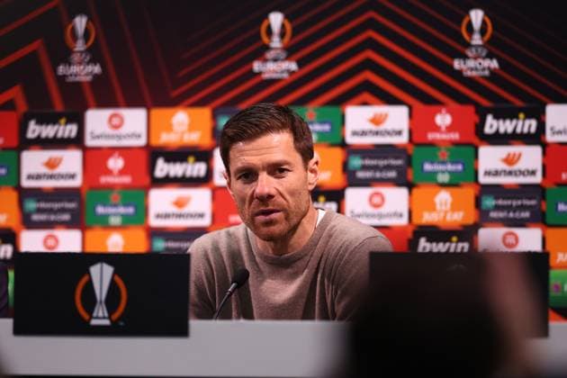 18th April 2024; London Stadium, London, England; Europa League Football, Quarter Final, Second Leg, West Ham United versus Bayer Leverkusen; Bayer Leverkusen Manager Xabi Alonso during his post match press conference, PK, Pressekonferenz  ActionPlus12631897 ShaunxBrooks
