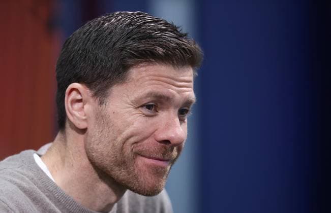 - West Ham United v Bayer 04 Leverkusen, UEFA Europa League, Quarter Final, 2nd Leg, London Stadium, London, UK - 18th April 2024. Xabi Alonso Manager of Bayer 04 Leverkusen during his post match press conference, PK, Pressekonferenz Pressekonferenz. - West Ham United v Bayer 04 Leverkusen, UEFA Europa League, Quarter Final, 2nd Leg, London Stadium, London, UK - 18th April 2024. London London Stadium UK Copyright: xDanxWeirx CP_West_Ham_United_Bayer_04_Leverkusen_61