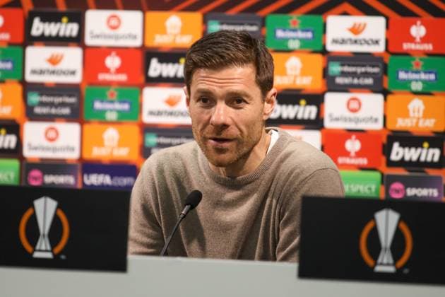 London, England, April 18th 2024: Bayer Leverkusen manager Xabi Alonso during the post match press conference, PK, Pressekonferenz after the UEFA Europa League match between West Ham United and Bayer Leverkusen at the London Stadium in London, England (Alexander Canillas SPP) Copyright: xAlexanderxCanillas SPPx spp-en-AlCa-0V1A4400