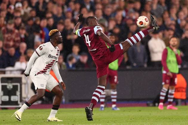 18th April 2024; London Stadium, London, England; Europa League Football, Quarter Final, Second Leg, West Ham United versus Bayer Leverkusen; Kurt Zouma of West Ham United  ActionPlus12632009 ShaunxBrooks