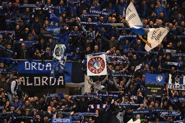 Bergamo, Italy, 18th April 2024. Atalanta BC fans cheer on their team during the UEFA Europa League match at Stadio di Bergamo , Bergamo. Picture credit should read: Jonathan Moscrop Sportimage EDITORIAL USE ONLY. No use with unauthorised audio, video, data, fixture lists, club league logos or live services. Online in-match use limited to 120 images, no video emulation. No use in betting, games or single club league player publications. SPI-3084-0059