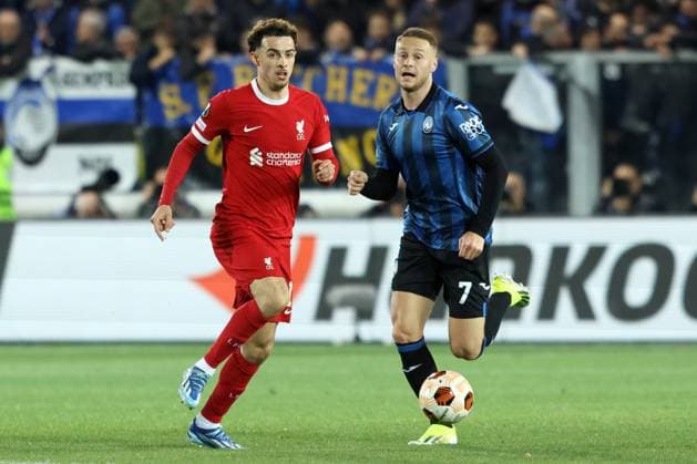 CURTIS JONES, Liverpool, TEUN KOOPMEINERS, Atalanta, UEFA Europa League, 2023-24, Atalanta vs Liverpool 0-1, 18-04-2024, Contrasto, Action, Azione UEFA EUROPA LEAGUE 2023-24 ATALANTA-LIVERPOOL 0-1