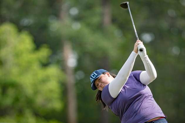 April 18, 2024, The Woodlands, Texas, USA: ANGEL YIN tees off at the 7th hole during round 1 of The Chevron Championship at The Club at Carlton Woods on April 18, 2024, in The Woodlands, Texas. The Woodlands USA - ZUMAp213 20240418_znp_p213_069 Copyright: xLynnxPenningtonx