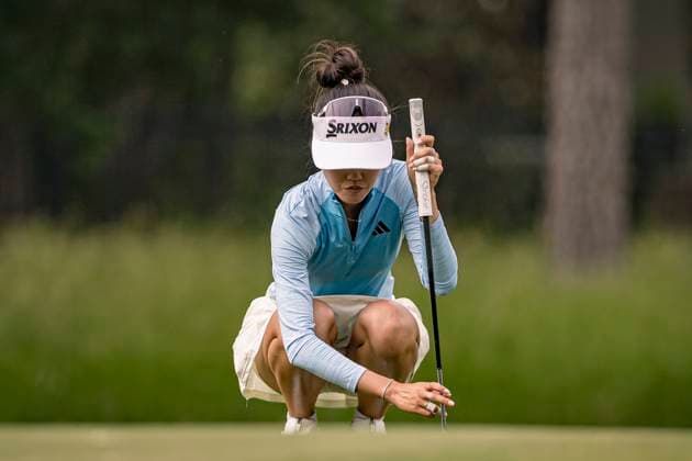 April 18, 2024, The Woodlands, Texas, USA: GRACE KIM reads the green during round 1 of The Chevron Championship at The Club at Carlton Woods on April 18, 2024, in The Woodlands, Texas. The Woodlands USA - ZUMAp213 20240418_znp_p213_084 Copyright: xLynnxPenningtonx
