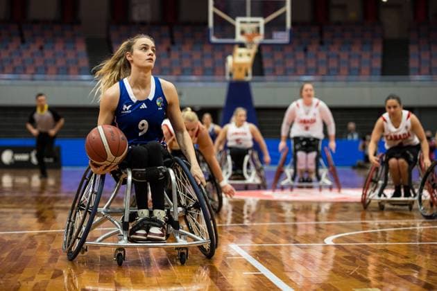 2024 IWBF Womens Repechage Canada France 19 04 2024 Lisa Clary Galibert France, 9 on the ball 2024 IWBF Womens Repechage Canada France Asue Arena, Osaka Copyright: xBEAUTIFULxSPORTS Wunderlx