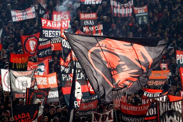 . Supporters of AC Milan, UEFA Europa League 2023 2024 - Quarter-final second leg, AS Roma vs AC Milan, Olimpico Stadium, April 18, 2024, Rome, Italy.