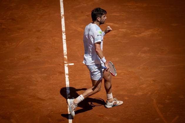 Cameron Norrie UK celebrates during a quarterfinal ATP 500 Barcelona Open Banc Sabadell 2024 match at Real Club de Tenis de Barcelona, in Barcelona, Spain on April 19, 2024 Photo by Felipe Mondino Copyright: x@FELIPExMONDINOx