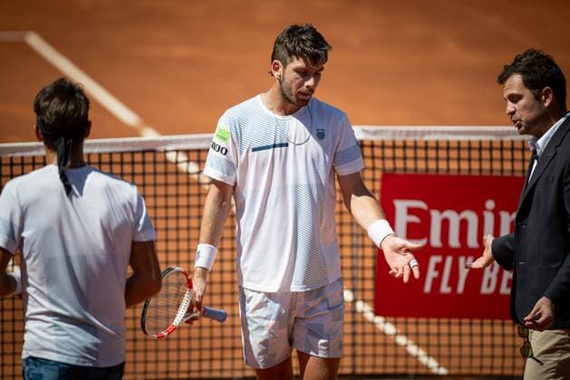Cameron Norrie UK looks dejected during a quarterfinal ATP 500 Barcelona Open Banc Sabadell 2024 match at Real Club de Tenis de Barcelona, in Barcelona, Spain on April 19, 2024 Photo by Felipe Mondino Copyright: x@FELIPExMONDINOx