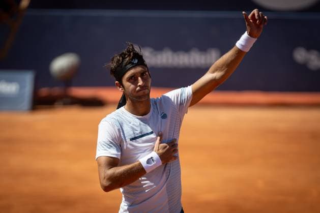 Tomas Etcheverry Argentina celebrates his victory over Cameron Norrie UK during a quarterfinal ATP 500 Barcelona Open Banc Sabadell 2024 match at Real Club de Tenis de Barcelona, in Barcelona, Spain on April 19, 2024 Photo by Felipe Mondino Copyright: x@FELIPExMONDINOx