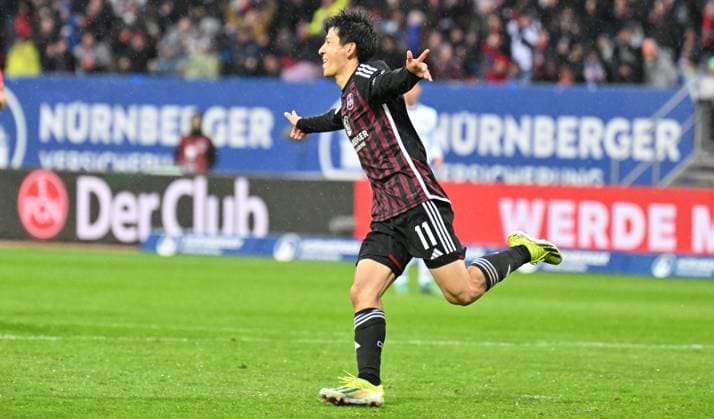 19 04 2024 Soccer Season 2023 2024 2 Soccer Bundesliga 30 Matchday 1 FC Nürnberg FCN Club SC Paderborn 07 SCP Sportfoto Zink xwoxzix DFL regulations prohibit any use of photographs as image sequences and or quasi video only for editorial use Kanji Okunuki 11, 1 FC Nürnberg FCN Torjubel Jubel Freude zu früh Treffer Tor Torschuß wird wegen Abseits nach Videobeweis VAR aberkannt