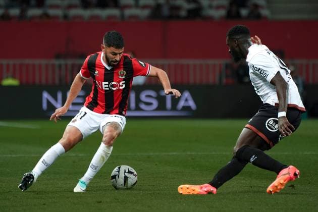 Morgan Sanson (OGC Nice) - TiÃ mouÃ Bakayoko (FC Lorient) FOOTBALL : OGC Nice vs FC Lorient - Ligue 1 Uber Eats - Nice - 19 04 2024 NorbertScanella Panoramic 