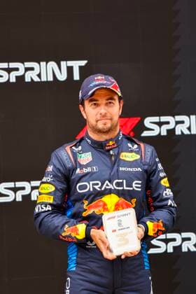 PEREZ Sergio (mex), Red Bull Racing RB20, portrait Sprint Race Podium during the Formula 1 Lenovo Chinese Grand Prix 2024, 5th round of the 2024 Formula One World Championship, WM, Weltmeisterschaft from April 19 to 21, 2024 on the Shanghai International Circuit, in Shanghai, China - F1 - CHINESE GRAND PRIX 2024 DPPI Panoramic  06121