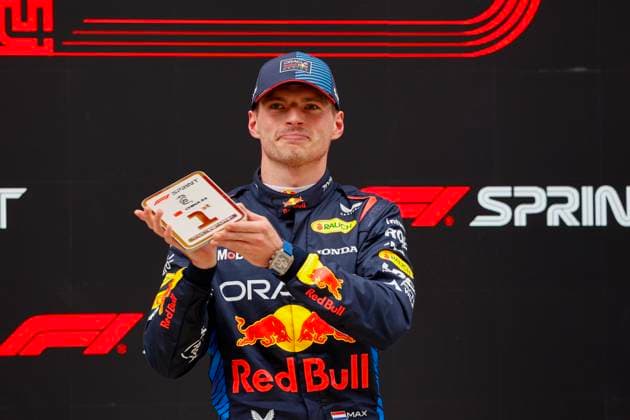VERSTAPPEN Max (ned), Red Bull Racing RB20, portrait Sprint Race Podium during the Formula 1 Lenovo Chinese Grand Prix 2024, 5th round of the 2024 Formula One World Championship, WM, Weltmeisterschaft from April 19 to 21, 2024 on the Shanghai International Circuit, in Shanghai, China - F1 - CHINESE GRAND PRIX 2024 DPPI Panoramic  06092