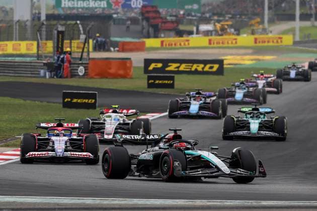 63 RUSSELL George (gbr), Mercedes AMG F1 Team W15, action during the Formula 1 Lenovo Chinese Grand Prix 2024, 5th round of the 2024 Formula One World Championship, WM, Weltmeisterschaft from April 19 to 21, 2024 on the Shanghai International Circuit, in Shanghai, China - F1 - CHINESE GRAND PRIX 2024 DPPI Panoramic  240420_R05_CHINA_DP_FGOO8783