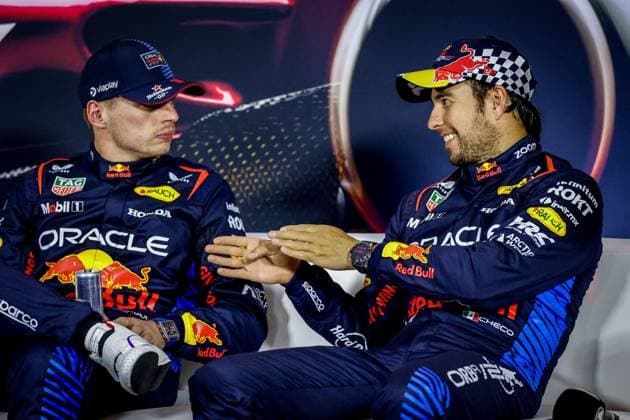 PEREZ Sergio (mex), Red Bull Racing RB20, portrait, VERSTAPPEN Max (ned), Red Bull Racing RB20, portrait press conference, PK, Pressekonferenz Sprint Race during the Formula 1 Lenovo Chinese Grand Prix 2024, 5th round of the 2024 Formula One World Championship, WM, Weltmeisterschaft from April 19 to 21, 2024 on the Shanghai International Circuit, in Shanghai, China - F1 - CHINESE GRAND PRIX 2024 DPPI Panoramic 06231