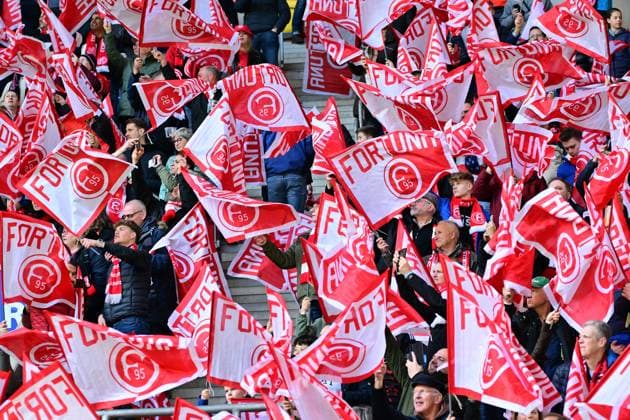20 04 2024 Soccer Season 2023 2024 2 Soccer Bundesliga 30 Matchday Fortuna Düsseldorf SpVgg Greuther Fürth Kleeblatt Sportfoto Zink MeZi xmexzix DFL regulations prohibit any use of photographs as image sequences and or quasi video only for editorial use Fortuna Fans Fanblock mit Fahnen