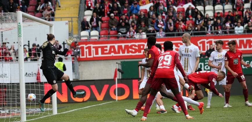 1 0 for FCK by Filip Kaloc 26, FC Kaiserslautern 20 04 2024, Soccer, 1 Bundesliga, 1 FSV Mainz 05 TSG 1899 Hoffenheim, 29 Matchday, Season 2023 24, MEWA Arena, Mainz, Germany, zmdz, DFB DFL regulations prohibit any use of photographs as image sequences and or quasi video 1 FSV Mainz 05 TSG 1899 Hoffenheim