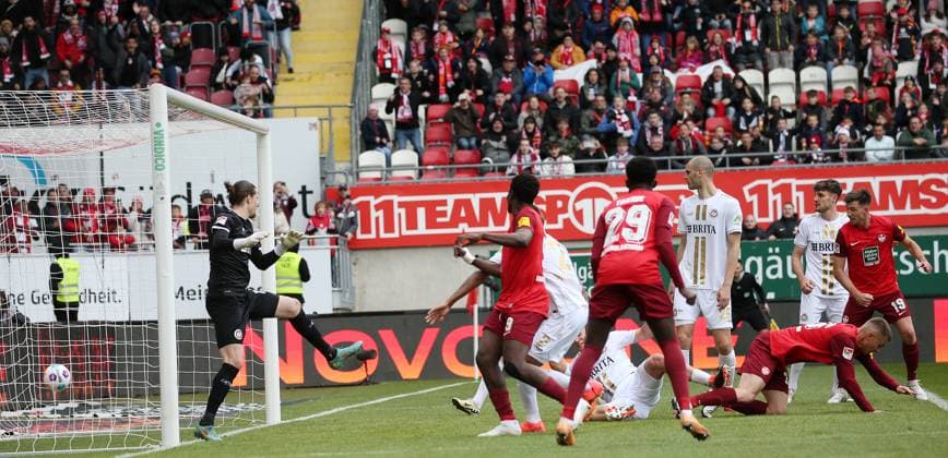 1 0 for FCK by Filip Kaloc 26, FC Kaiserslautern 20 04 2024, Soccer, 1 Bundesliga, 1 FSV Mainz 05 TSG 1899 Hoffenheim, 29 Matchday, Season 2023 24, MEWA Arena, Mainz, Germany, zmdz, DFB DFL regulations prohibit any use of photographs as image sequences and or quasi video 1 FSV Mainz 05 TSG 1899 Hoffenheim