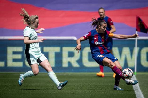 during a Women s UEFA Champions League first leg semifinal match between FC Barcelona and Chelsea Women at Estadi Olimpic Lluis Companys, in Barcelona, ,Spain on April 20, 2024 Photo by Felipe Mondino Copyright: x@FELIPExMONDINOx