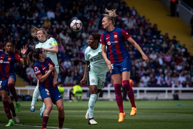 Fridolina Rolfö FC Barcelona controls the ball during a Women s UEFA Champions League first leg semifinal match between FC Barcelona and Chelsea Women at Estadi Olimpic Lluis Companys, in Barcelona, ,Spain on April 20, 2024 Photo by Felipe Mondino Copyright: x@FELIPExMONDINOx