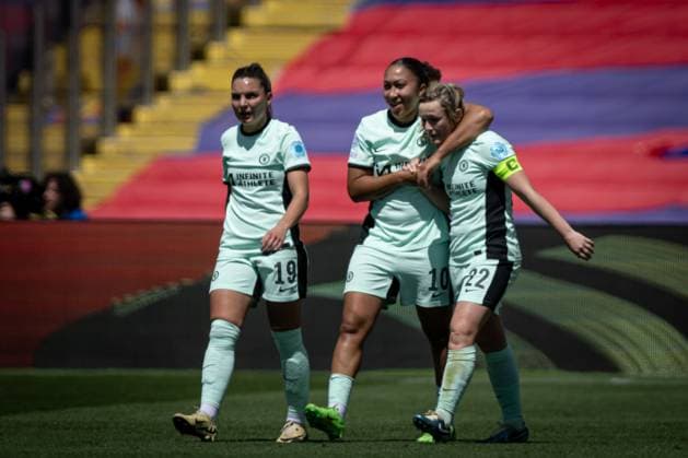 Erin Cuthbert Chelsea Women celebrates after scoring her team s goal during a Women s UEFA Champions League first leg semifinal match between FC Barcelona and Chelsea Women at Estadi Olimpic Lluis Companys, in Barcelona, ,Spain on April 20, 2024 Photo by Felipe Mondino Copyright: x@FELIPExMONDINOx