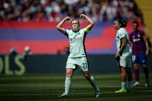 Sport Themen der Woche KW16 Sport Bilder des Tages Erin Cuthbert (Chelsea Women) celebrates after scoring her team s goal during a Women s UEFA Champions League first-leg semifinal match between FC Barcelona, Barca and Chelsea Women at Estadi Olimpic Lluis Companys, in Barcelona, ,Spain on April 20, 2024. Photo by Felipe Mondino *** Erin Cuthbert Chelsea Women celebrates after scoring her team s goal during a Women s UEFA Champions League first leg semifinal match between FC Barcelona and Chelsea Women at Estadi Olimpic Lluis Companys, in Barcelona, ,Spain on April 20, 2024 Photo by Felipe Mondino Copyright: x@FELIPExMONDINOx