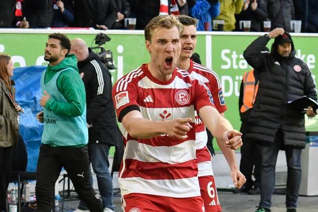 Vincent Vermeij 9, Fortuna Duesseldorf cheers after the goal to 1 0 20 04 2024 Soccer Fortuna Duesseldorf vs SpVgg Greuther Fuerth, Merkur Spiel Arena, Duesseldorf, DFB DFL REGULATIONS PROHIBIT ANY USE OF PHOTOGRAPHS AS IMAGE SEQUENCES AND OR QUASI VIDEO NRW Germany Copyright: xpepphotox xSaschaxWeizx pep00321, pep_20240420_hm