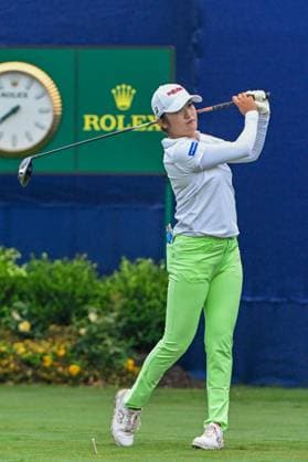 THE WOODLANDS, TX - APRIL 20: Mone Inami (JPN) watches her tee shot on 1 during third round of the Chevron Championship at The Club at Carlton Woods on April 20, 2024 in The Woodlands, Texas. (Photo by Ken Murray Icon Sportswire) GOLF: APR 20 LPGA, Golf Damen The Chevron Championship EDITORIAL USE ONLY Icon240420006